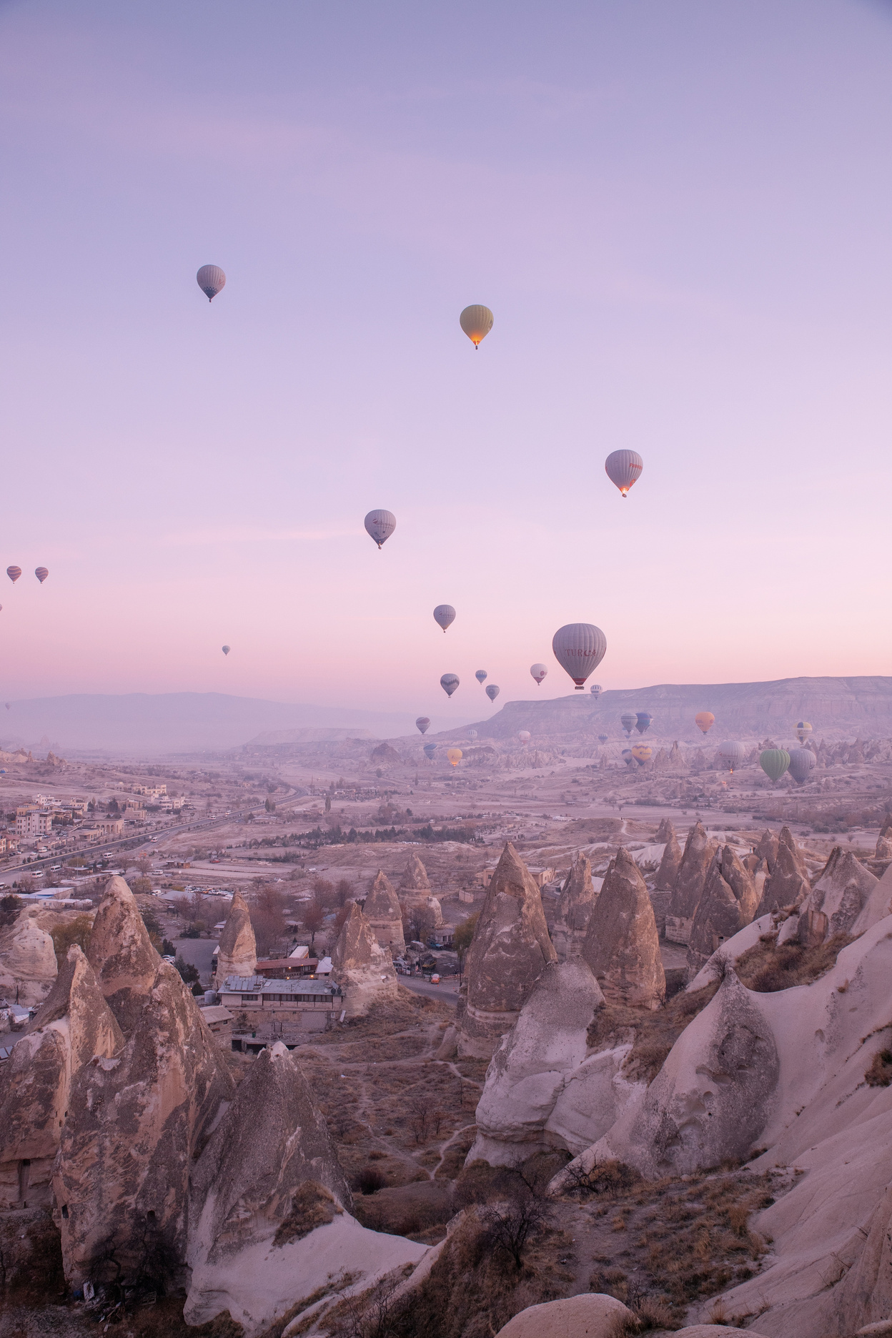 Hot Air Balloons Above the Mountain in Cappadocia, Turkey